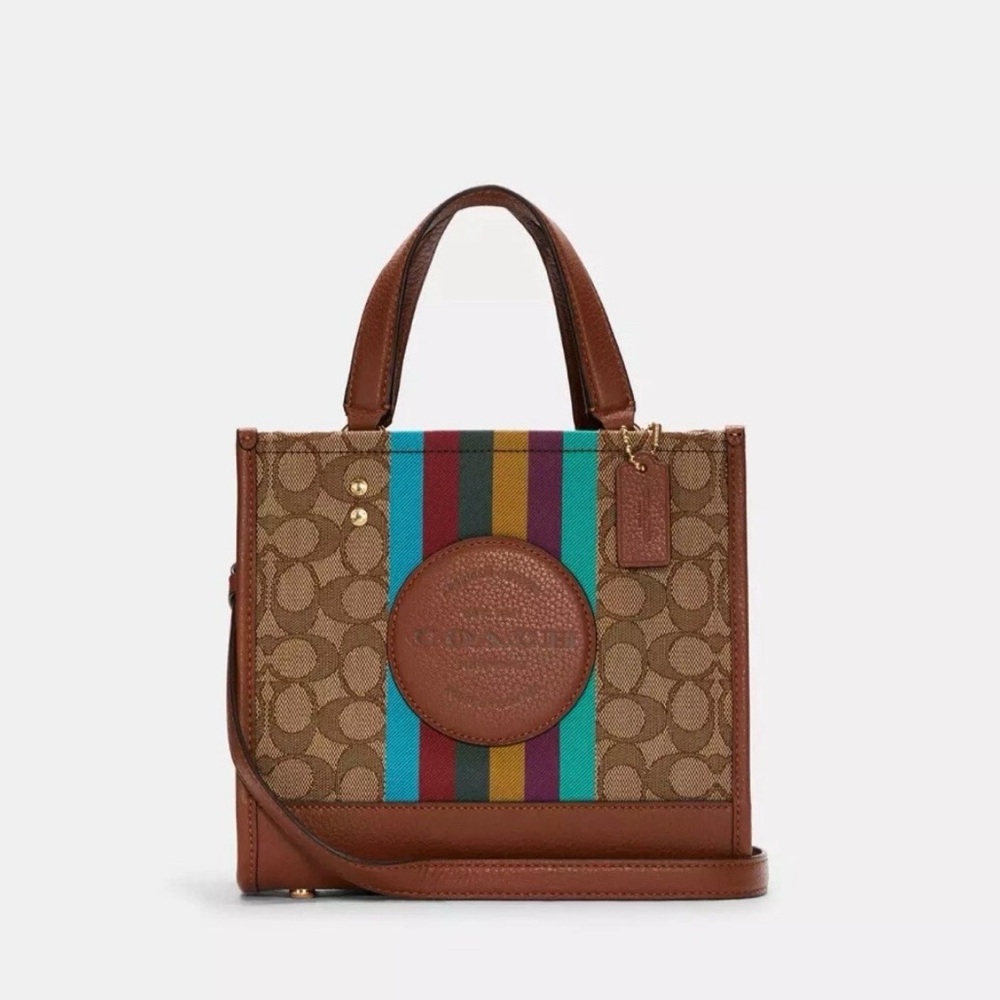 Like New Coach Tan and Multicolor Stripe Tote